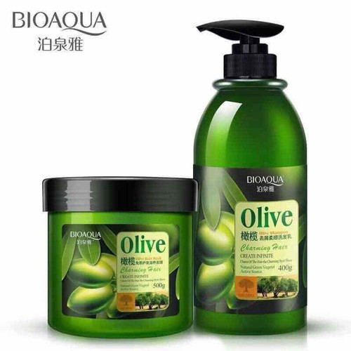 Bộ dầu gội và dầu xả dưỡng tóc olive Bioaqua phục hồi tóc hiệu quả