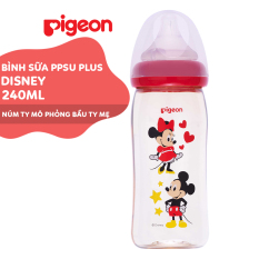 Bình sữa cổ rộng Disney PPSU Plus Pigeon 240ml (M) – HSD 10/2023