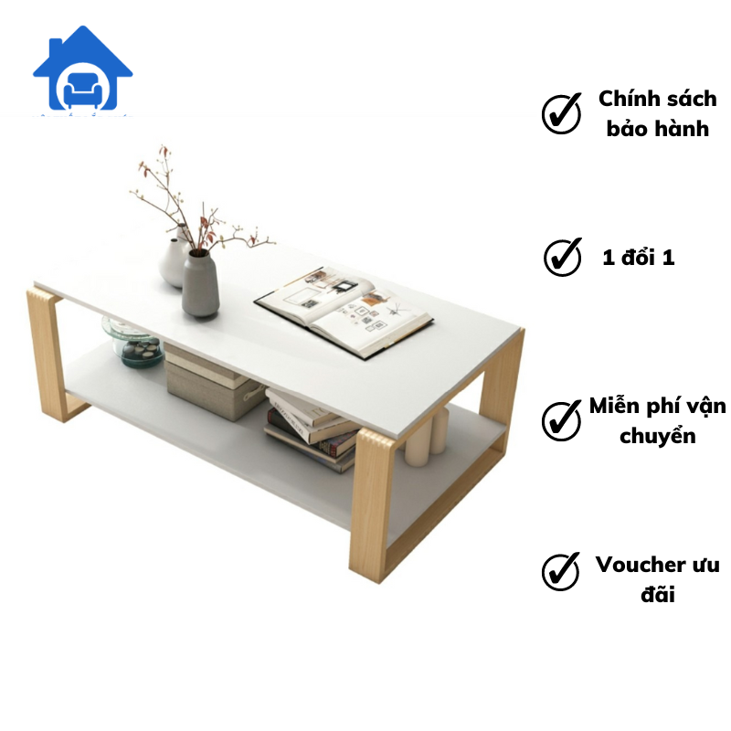 Bàn trà gỗ, bàn sofa 2 tầng, bàn cà phê decor chân gỗ tự nhiên, sang trọng phong cách hiện...
