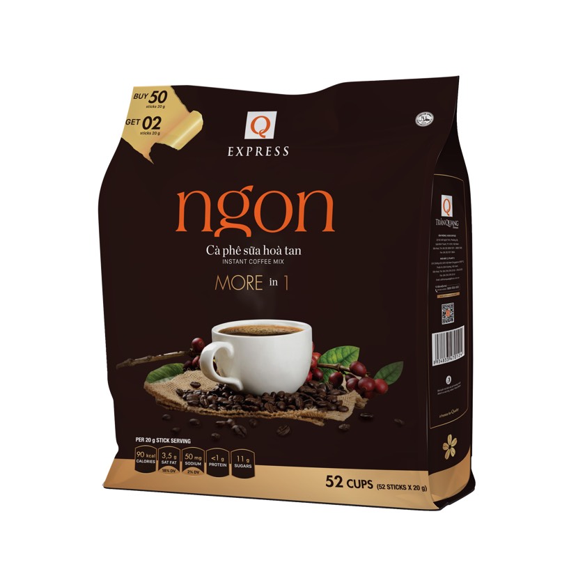 Cà phê sữa hoà tan Ngon - TRẦN QUANG - size lớn (52 gói/túi)