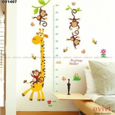 Decal tranh dán tường mẫu đo chiều cao hươu khỉ cho bé, sản phẩm tốt với chất lượng và độ bền cao, cam kết giống như hình