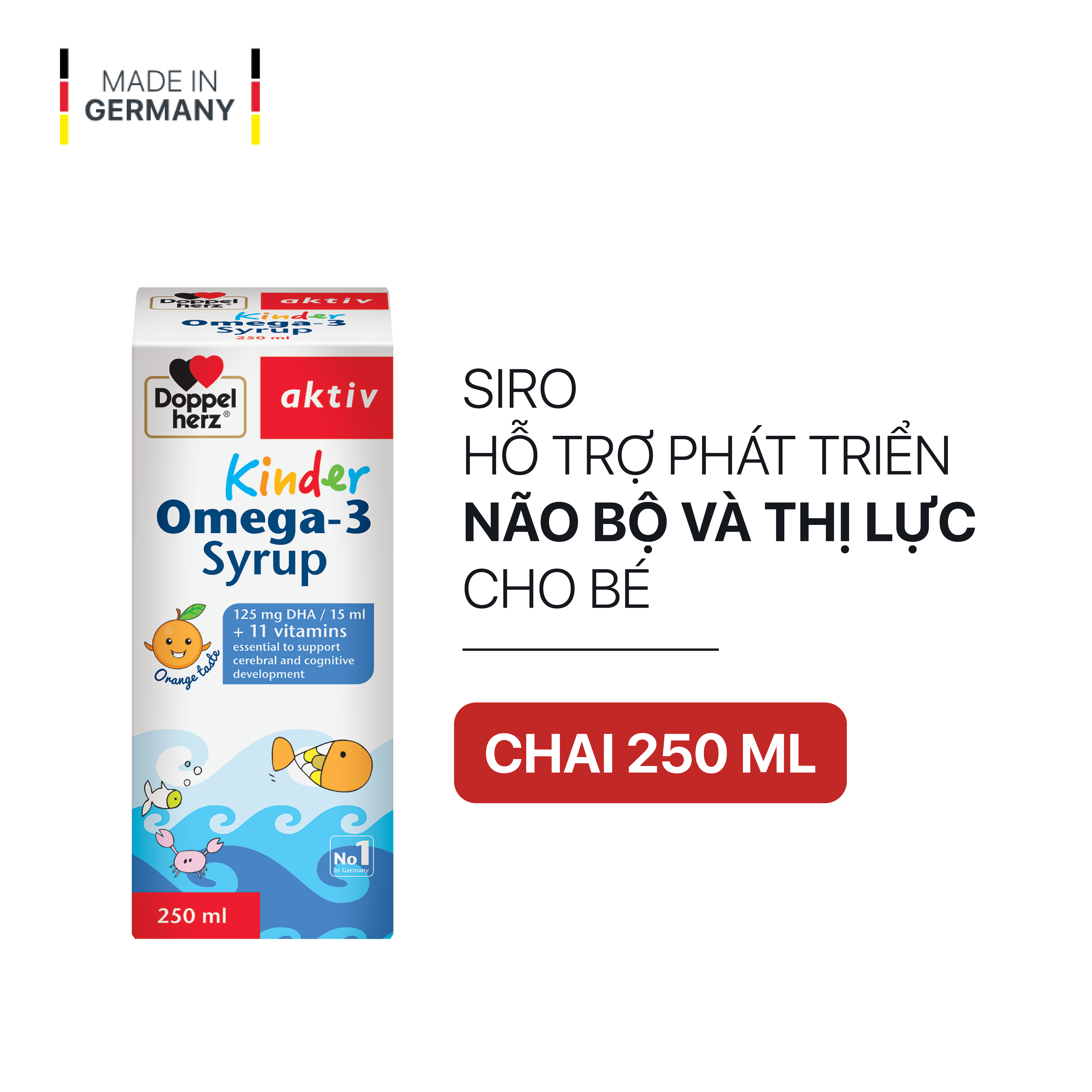 Siro hỗ trợ phát triển não bộ và thị lực cho bé Doppelherz Aktiv Kinder Omega-3 Syrup (Chai 250ml)