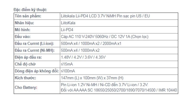 Sạc pin thông minh đa năng LiitoKaLa Lii-PD4 màn hình hiển thị LCD, sạc pin AA, AAA, 18650, 26650, 21700…