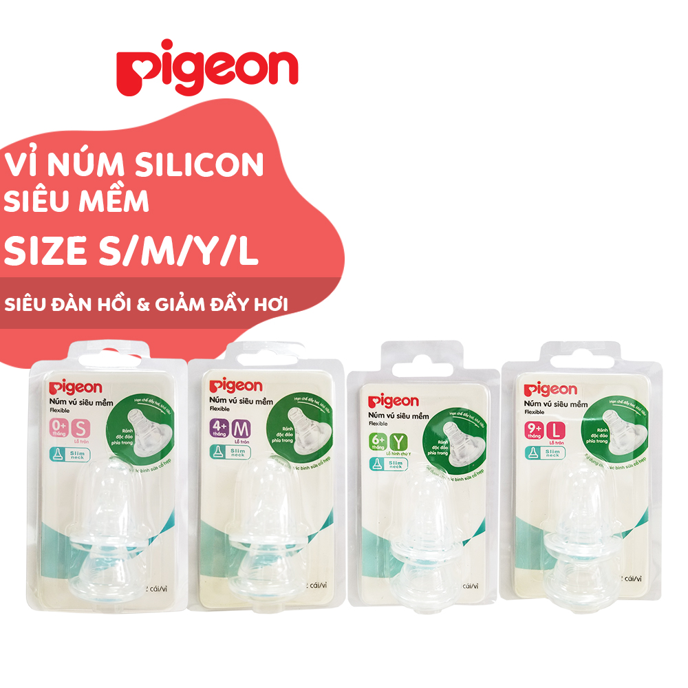 Núm vú cổ hẹp silicone siêu mềm Pigeon L (2 cái/vỉ)