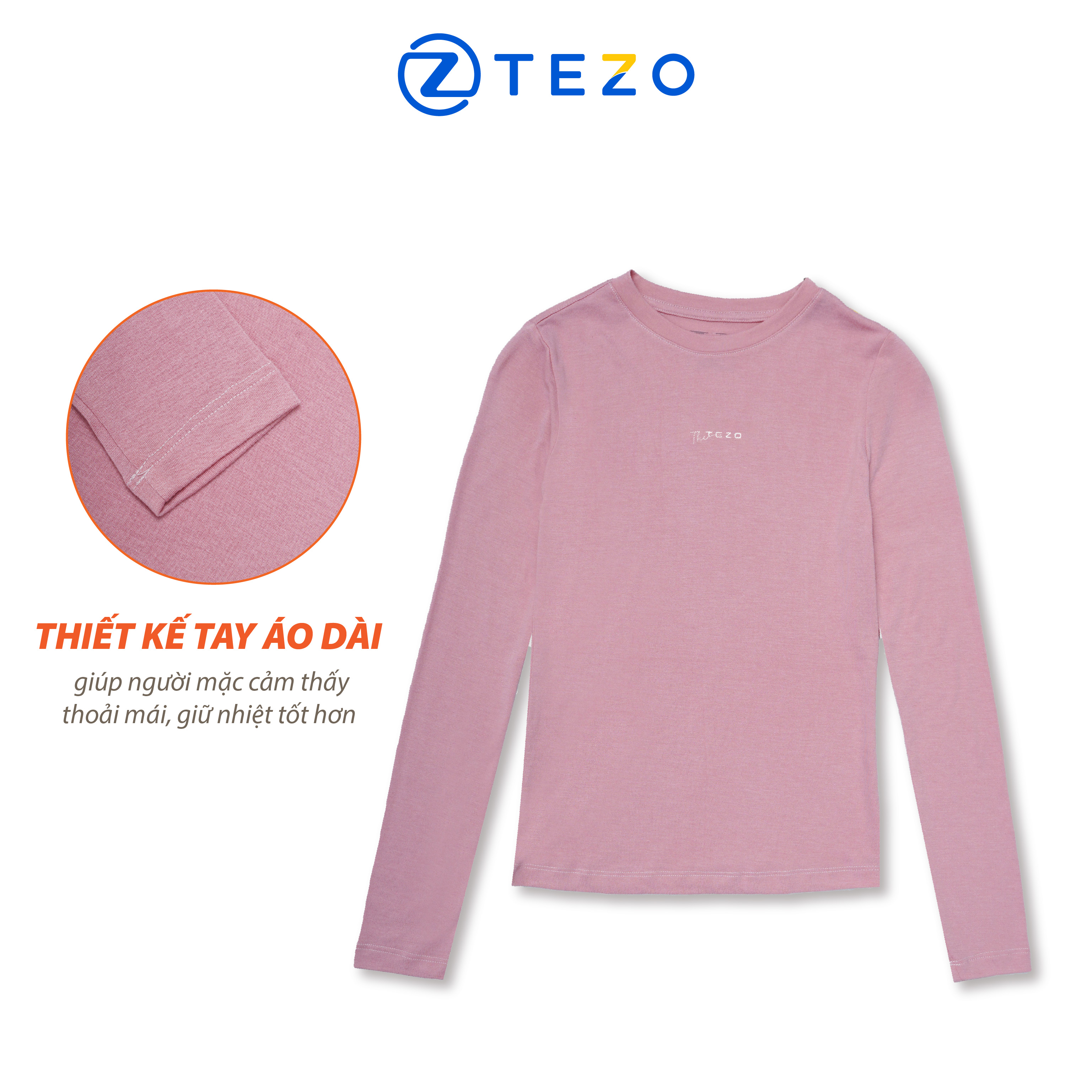 Áo giữ nhiệt nữ áo thun nữ cổ tròn thiết kế thêu ngực The Tezo 22ATOT003