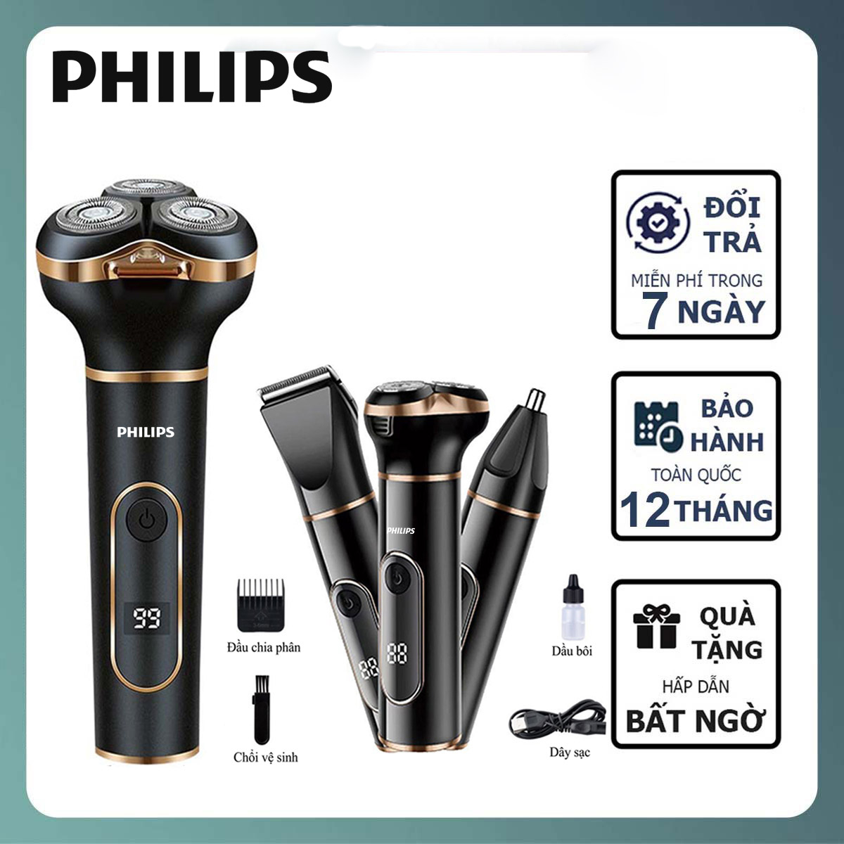 Philips Máy cạo râu điện, Đa Năng 3 In 1 Cao Cấp Kết Hợp Tông Đơ Cắt Tóc Có Màn...