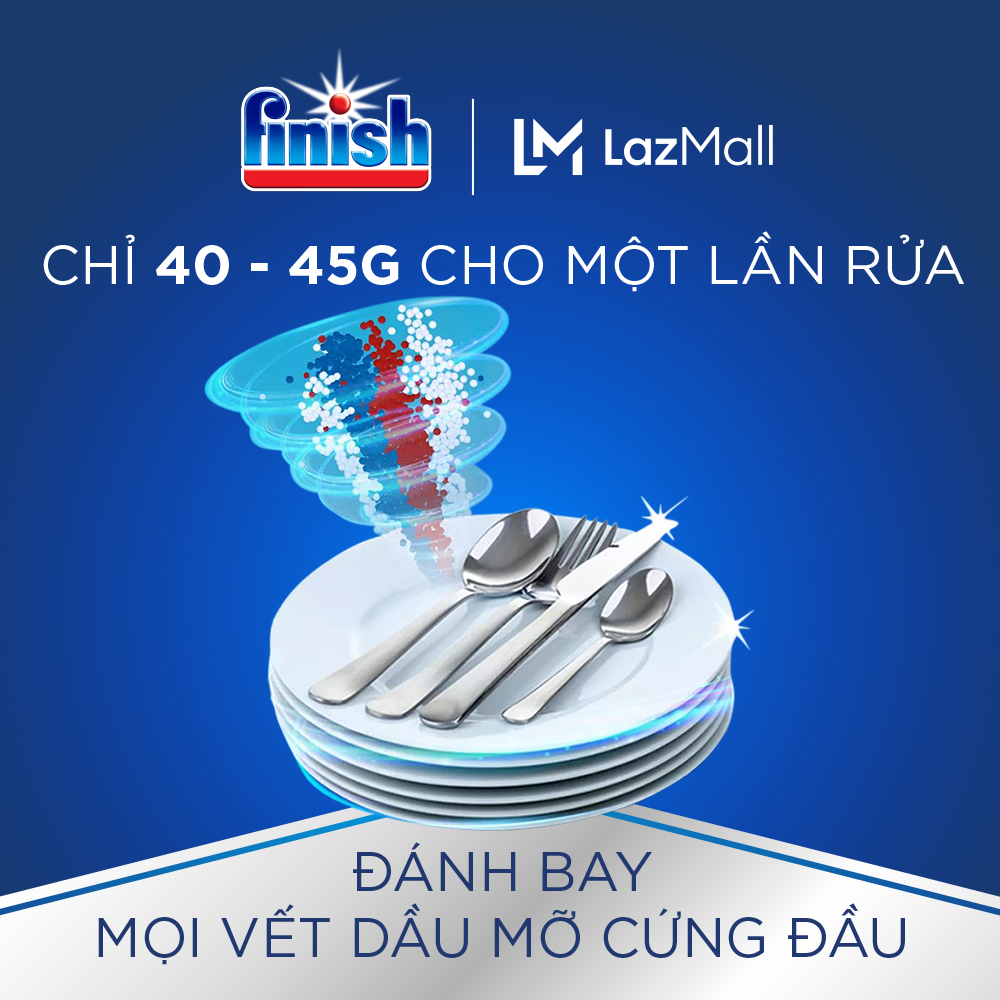 Combo 03 Bột Rửa Chén Bát Hương Chanh Finish Classic Power Powder Lemon Sparkle chai 1 kg