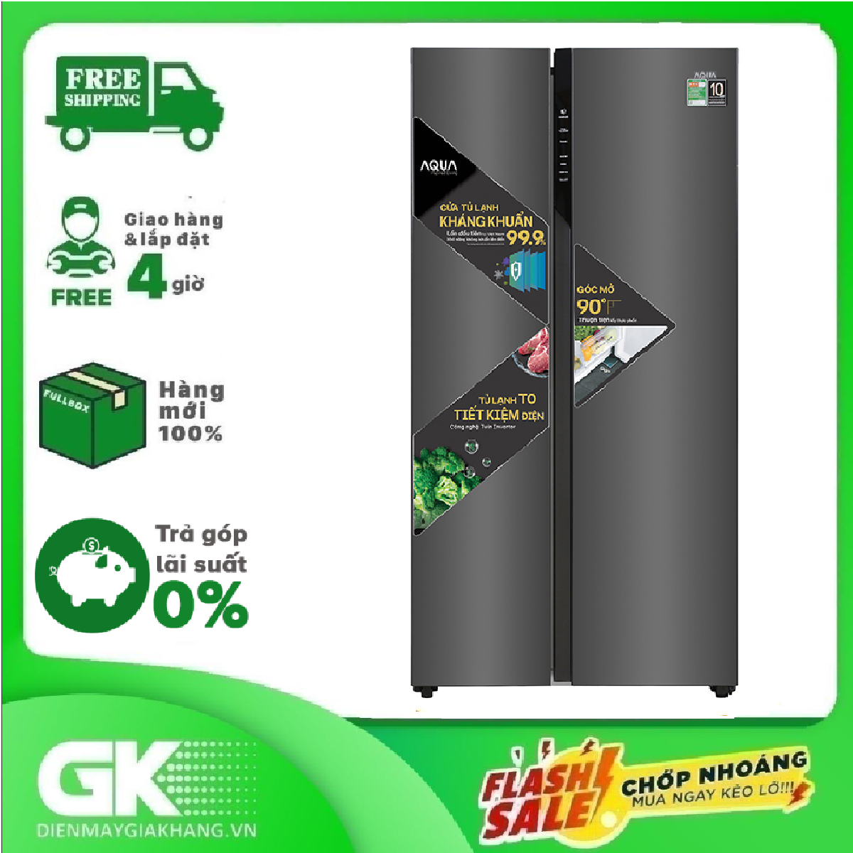 [Trả góp 0%]Tủ lạnh Aqua Inverter 541 lít AQR-S541XA(BL) Mới 2020