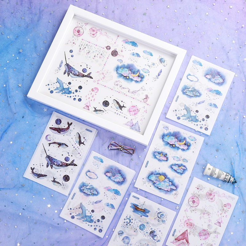 Sticker (hình dán) set 6 tấm nhiều chủ đề trang trí sổ, album, nhật ký, lưu bút, góc học tập