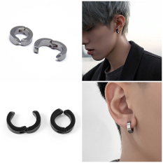 1 Chiếc Bông tai nam bản dày kẹp gài vành tai không cần bấm lỗ tai không rỉ đen style hiphop cá tính
