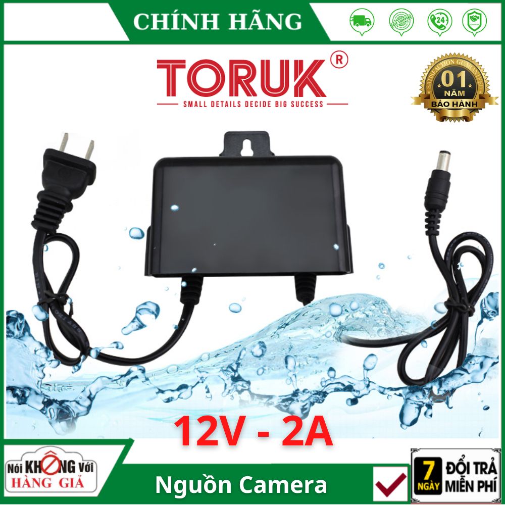Nguồn 12V 2a ngoài trời chống nước Toruk - bảo hành 12 tháng - adapter camera hikvision có móc treo...