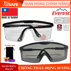 Kính bảo hộ Everest EV105 kính phòng dịch chống tia UV, chống bụi, trầy xước, đọng sương. Mắt kính trong suốt, bảo vệ mắt lao động, đi xe máy (2 màu trắng/đen) [CHÍNH HÃNG][XSAFE]