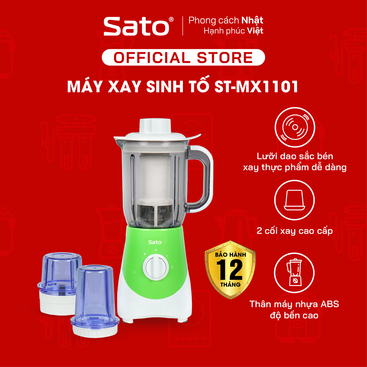 Máy xay sinh tố đa năng Sato ST-MX1101 1.4L - công suất 250W 2 tốc độ xay, thiết kế điều...
