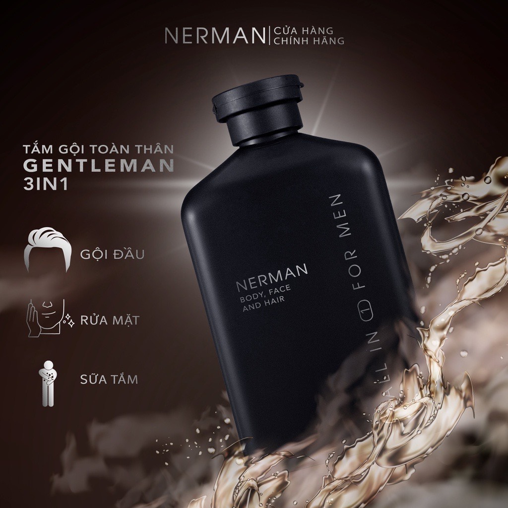 Combo lịch lãm Nerman - Sữa tắm gội Gentleman 3in1 hương nước hoa cao cấp 350ml & Gel vệ sinh...