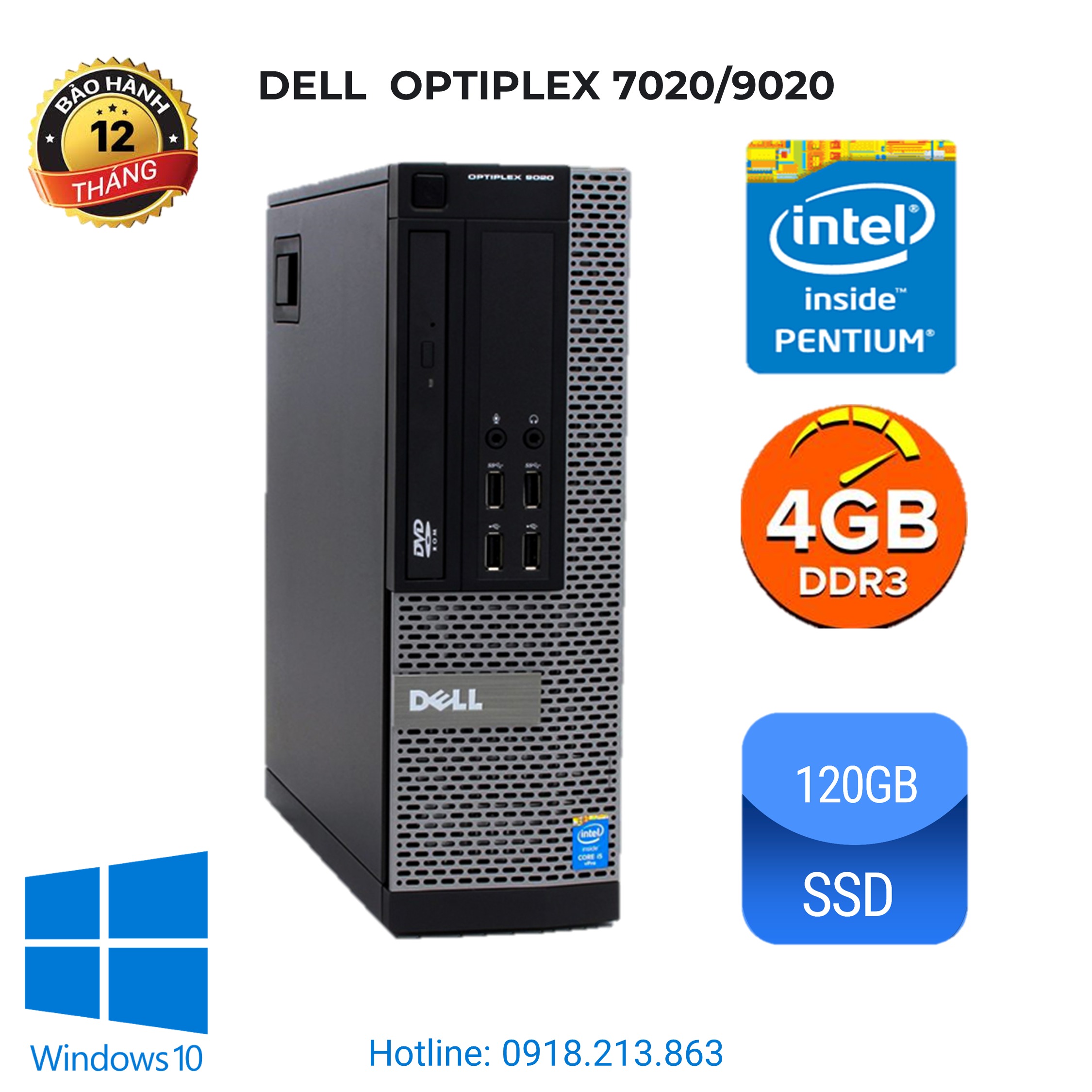 Case Máy Tính Đồng Bộ ⚡️Freeship⚡️ PC Văn Phòng - Dell Optiplex 3020 MT (Form lớn) (G3220/Ram 4GB/SSD 120GB) -...