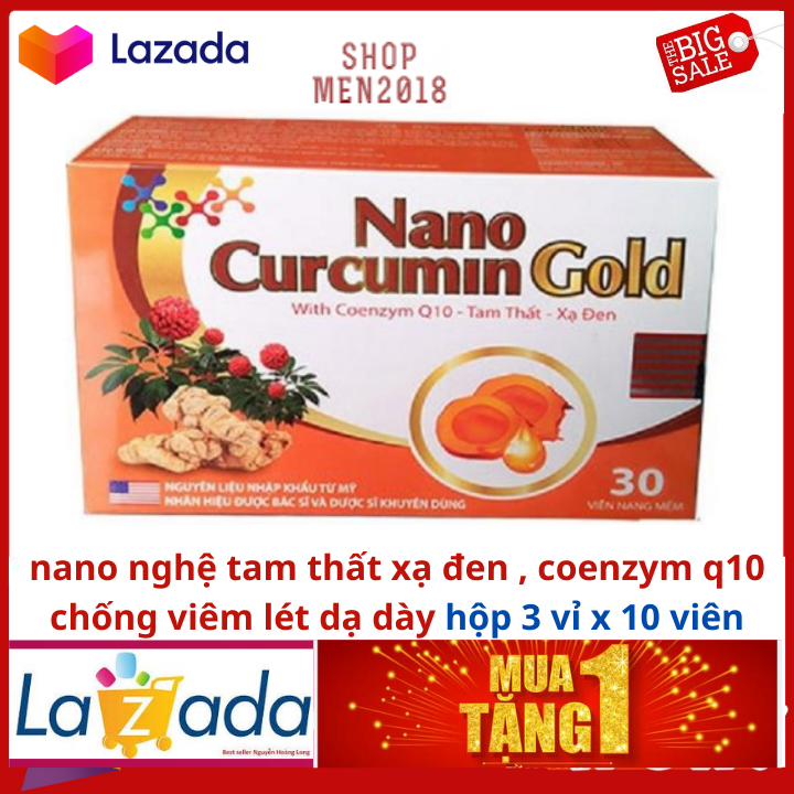 Nano Curcumin Gold 30 viên tam thất , xạ đen , coenzym Q10 hỗ trợ viêm dạ dày cấp và mãn tính