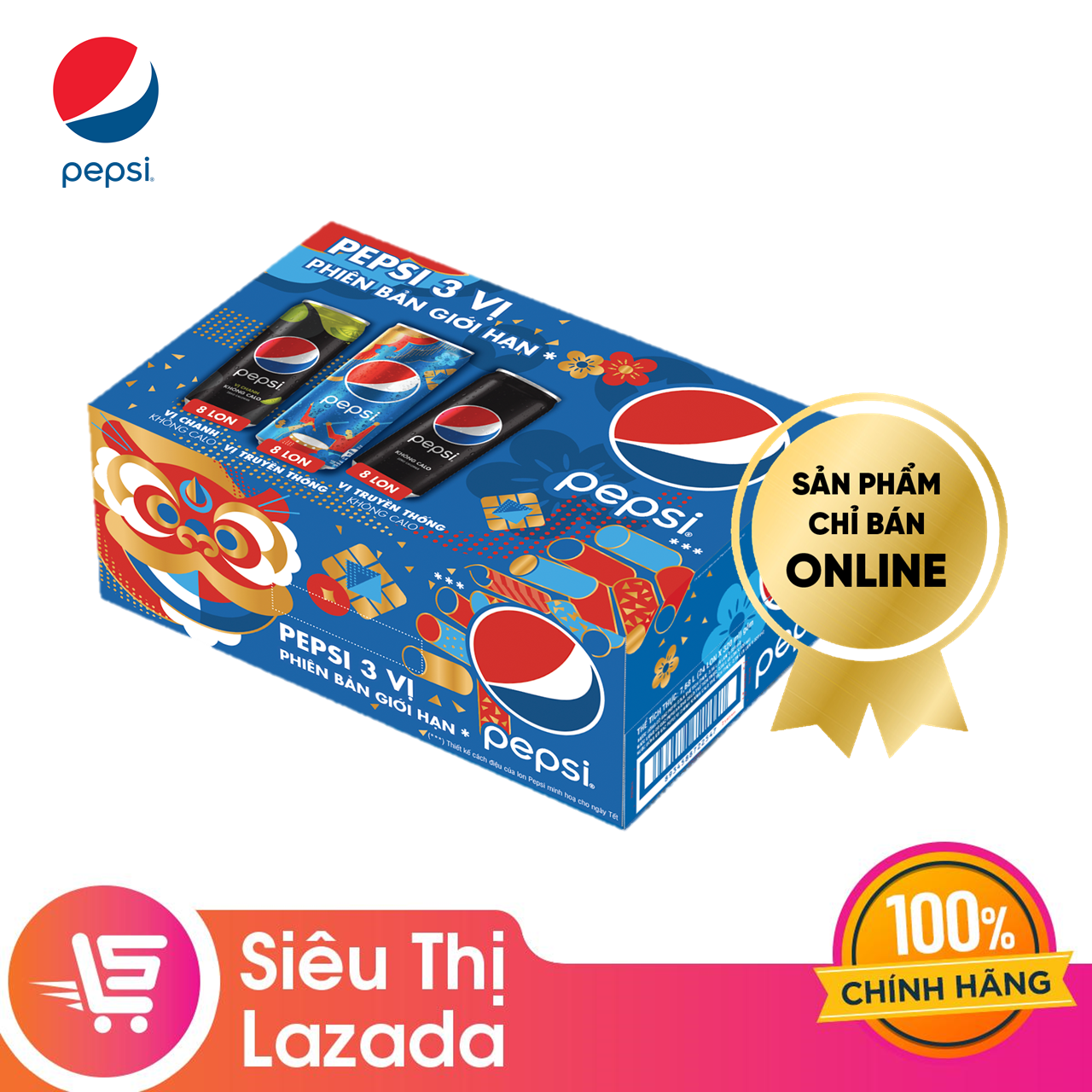 Thùng 24 Lon Nước Ngọt Có Gaz Pepsi Mix 3 Vị (320ml/lon) – Độc Quyền Online