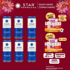 Lốc 6 lon trà STAR KOMBUCHA Nguyên Bản / Original (250ml/lon) – Trà lên men vi sinh chứa probiotics giúp bảo vệ sức khoẻ, thanh lọc toàn diện, tăng đề kháng dùng cho mọi lứa tuổi, Chứng Nhận FDA tiêu chuẩn Mỹ
