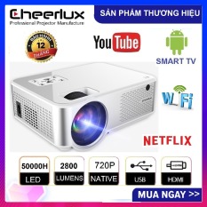 Máy chiếu mini android tivi box 6.0 projector Cheerlux C9 HD 1280×720, kết nối WIFI, Bluethooth, độ sáng 2800 lumens, phù hợp thay thế tivi giá rẻ 100 inch trong phòng ngủ