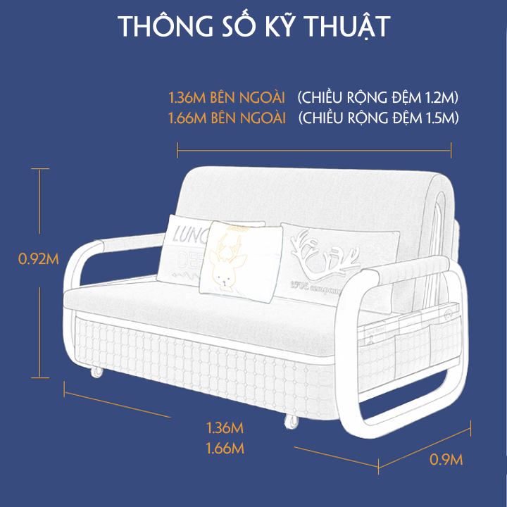 Sofa giường gấp gọn thiết kế mới 2021, Giường sofa phong cách Hàn Quốc KT: 1.36*1.92m, giường sofa có ngăn...