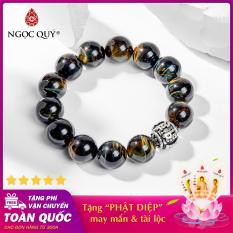 Vòng tay phong thủy nam đá Mắt Hổ Xanh Đen phối Charm Bạc 16mm – Ngọc Quý Gemstones