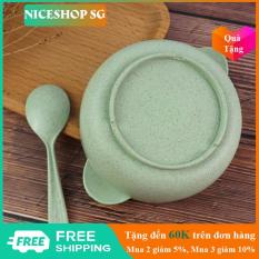 Bộ chén muỗng ăn dặm lúa mạch cho bé có tay cầm, bộ bát thìa ăn dặm bằng lúa mạch an toàn sức khỏe cho bé NiceShop – GD0349
