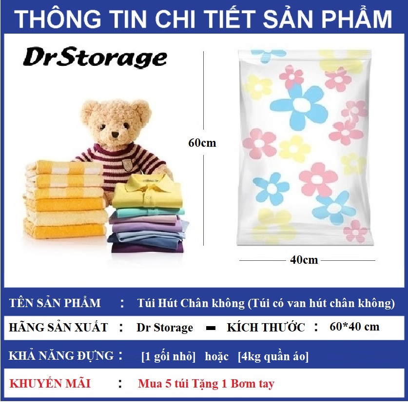 Túi hút chân không bảo quản chăn màn quấn áo - Mua 5 túi tặng 1 Ống hút