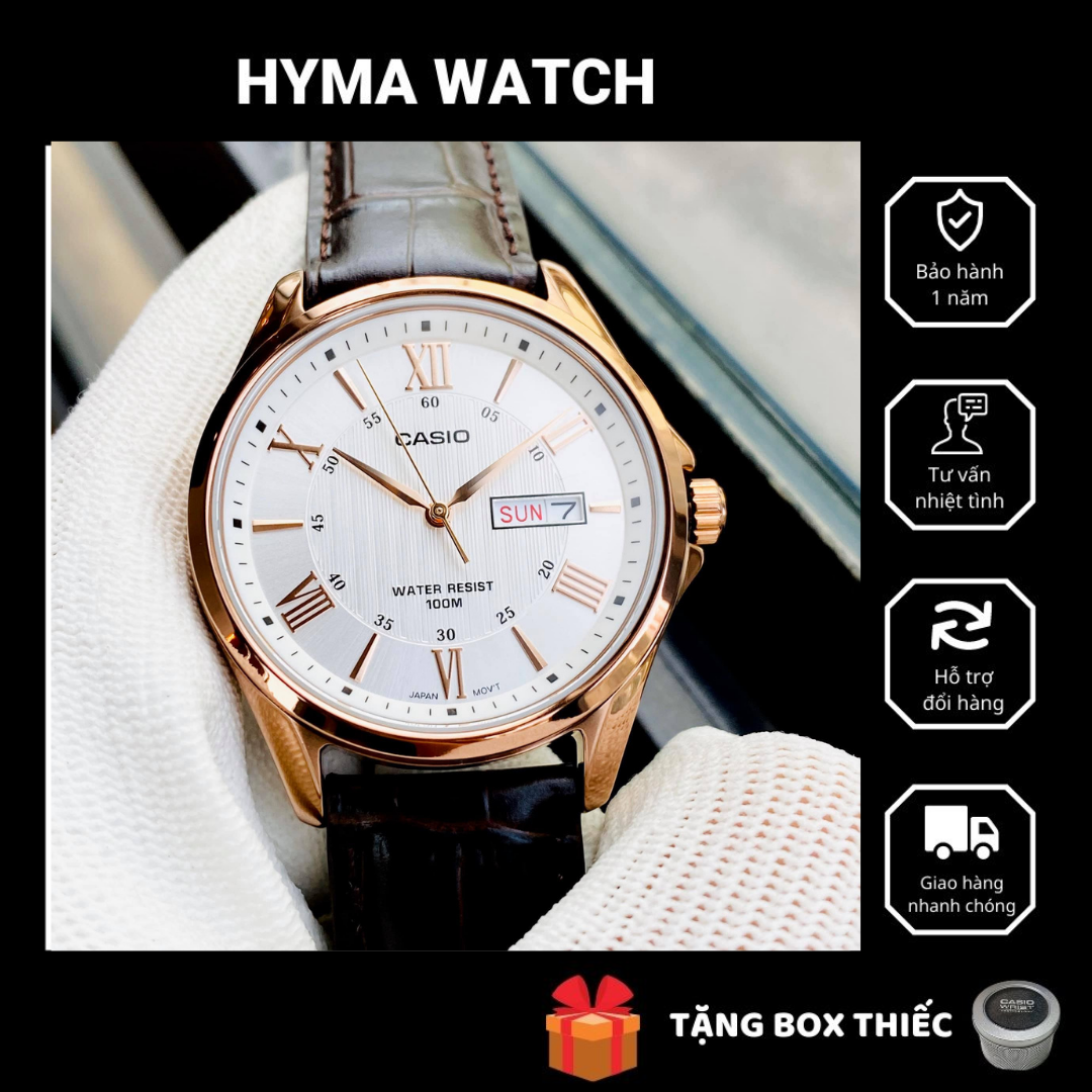 Đồng hồ nam dây da mặt trắng Casio MTP 1384L - 7A Bảo hành 1 năm Hyma watch