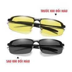 Kính đổi màu đi ngày và đêm gọng kim loại nhẹ, mắt kính polarized phân cực, chống UV400, tặng kèm hộp và khăn lau- MK1904