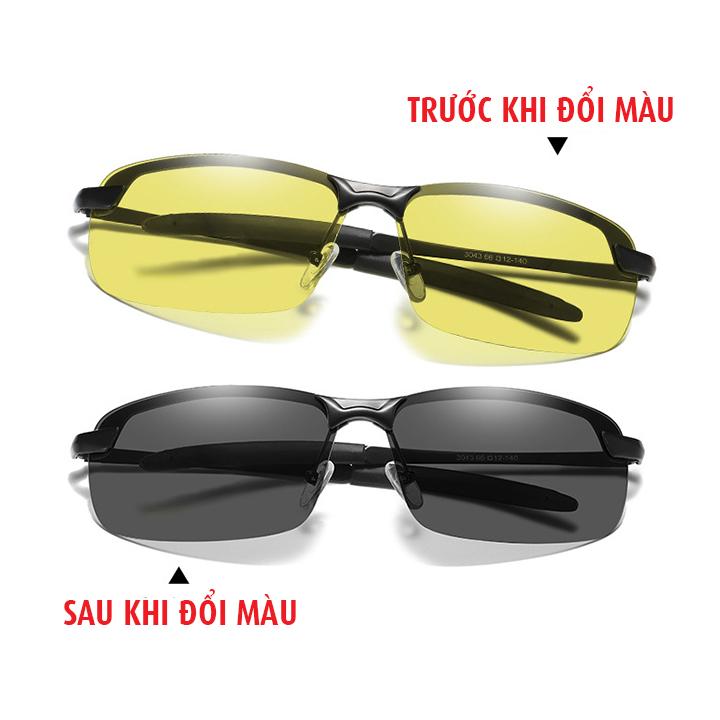 Kính đổi màu đi ngày và đêm gọng kim loại nhẹ, mắt kính polarized phân cực, chống UV400, tặng kèm...