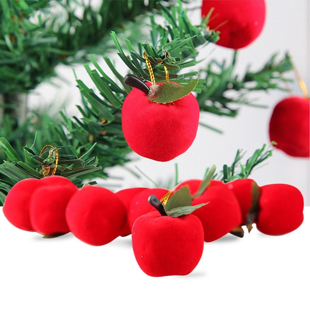 12 PCS Christmas Tree Decoration Red Apple Hang Ornament with Lanyard - intl
