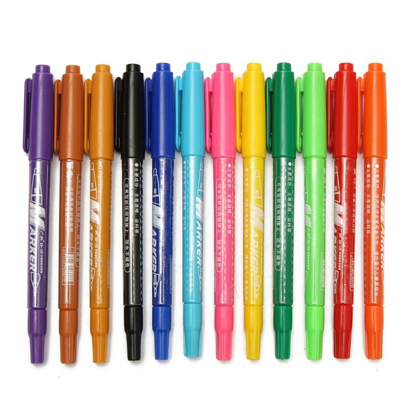 Bảng giá Mua 12pcs Waterproof Colorful Set Fine Twin Tip Permanent Marker Pen Oily Pens