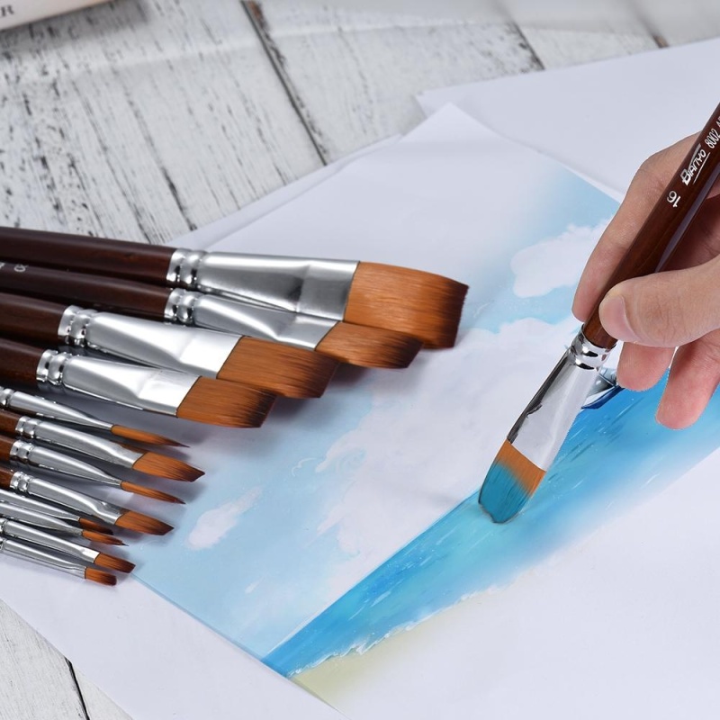 Mua 13pcs Nylon Hair Paint Brush Set Flat Tip Long Handle Acrylic Gouache Watercolor Oil Painting Brushes Art Supplies - intl