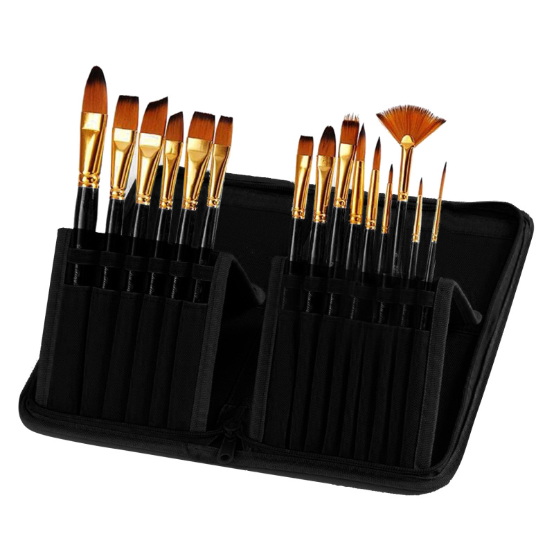 Mua 15 Pcs Multi-functional Wooden Handle Nylon Hair Artist Watercolor
Oil Painting Brush Pen Set with Canvas Storage Bag