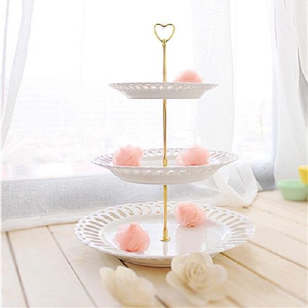 3 Tier Heart Shape Metal Fruit Cake Plate Stand Handle Fitting Wedding Party - intl