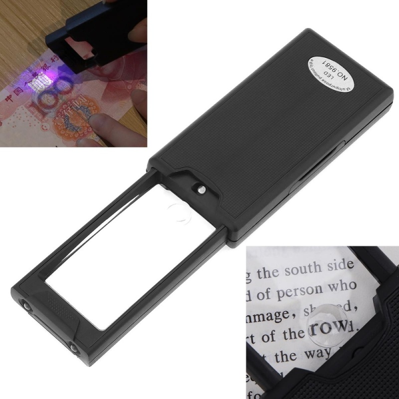 9581 2.5X 45X Acrylic Optical Lenses Pull Type Mini Portable Magnifier with 2 LED Lights and UV Light - intl