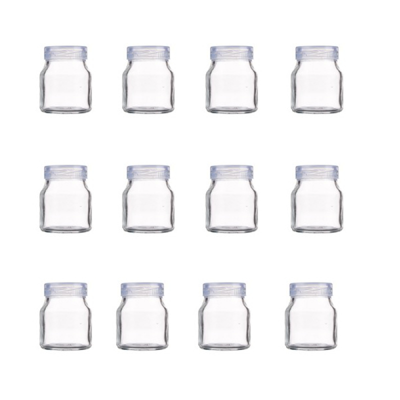 Bộ 12 hũ thủy tinh làm sữa chua nắp nhựa