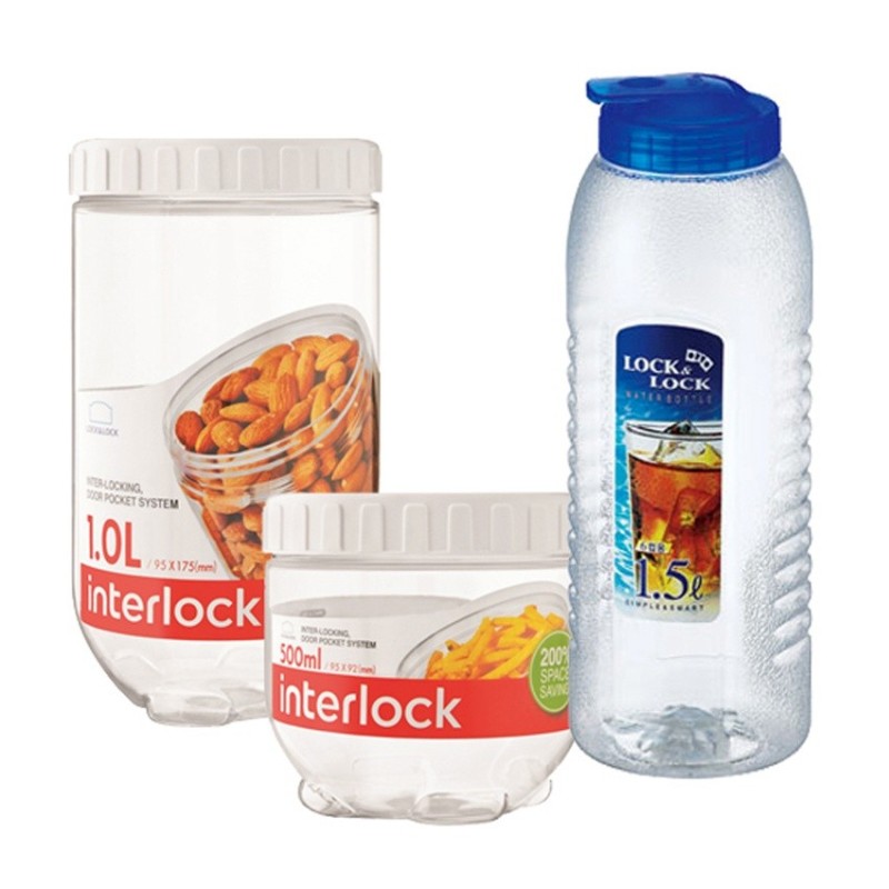 Bộ 2 hộp thực phẩm và 1 bình nước Lock&lock Interlock