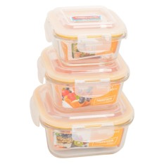 Bộ 3 Hộp Thủy Tinh Hình Vuông 320ml + 520ml + 800ml Happy Cook Glass