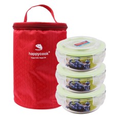 Bộ 3 Hộp Thủy Tinh Tròn Kèm Túi Giữ Nhiệt Happy Cook HCG-03C (400ml)