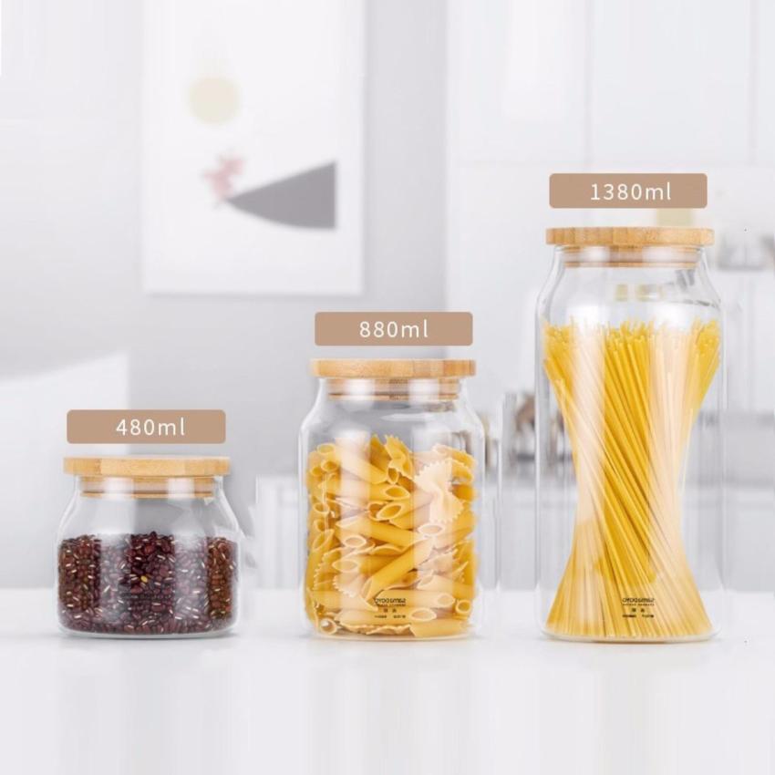 Hình ảnh Bộ 3 lọ thủy tinh nắp tre Samadoyo T205