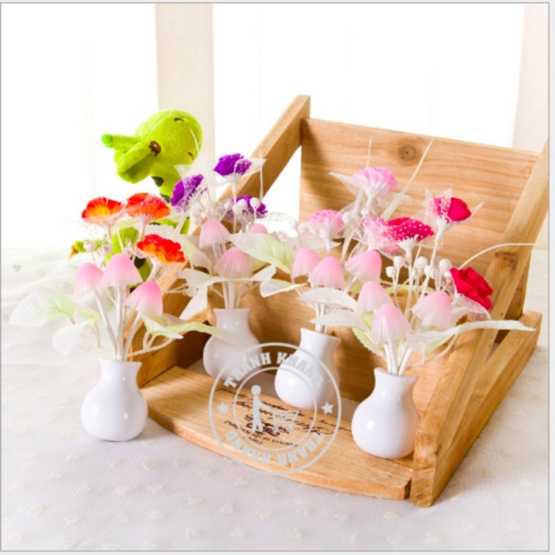 Bảng giá bộ 4 đèn ngủ cảm ứng tự động tắt khi trời sáng tự đông mở khi trời tối đổi màu nấm hoa hồng Thanh Khang 010003 010004 010005 010006