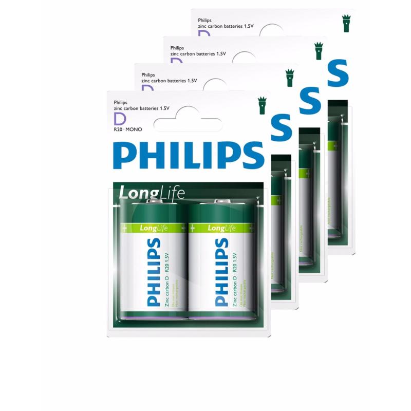 Bảng giá Mua Bộ 4 Vỉ 2 Viên Pin Philips Longlife D 1.5V  (Xanh Lá)