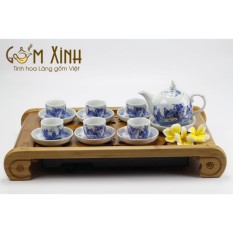Bộ trà sứ bát tràng – Bộ ấm chén sứ dáng bưởi men lam cổ