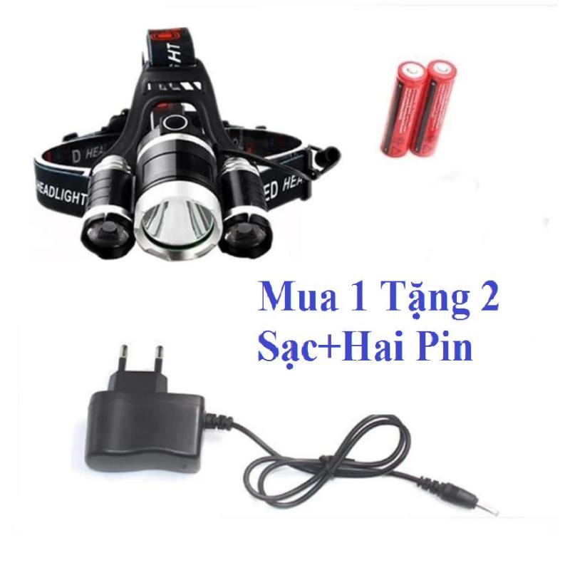 Bảng giá Bộ Đèn Pin siêu sáng đội Đầu 3 Bóng Led kèm 2 Pin sạc + Sạc