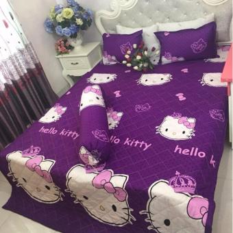 Bộ Drap giường và 2 áo gối kitty Vương miện Tím (kích thước 180x200)  
