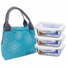 Bộ hộp cơm thủy tinh chịu nhiệt L&L 4EA 430ML (LLG424*3,LLG424BLU(TZ)-0*1) – Màu xanh TZ LLG424BTZ3