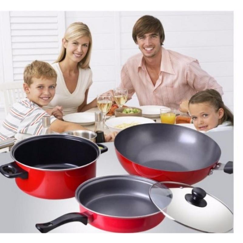 Bộ nồi chống dính không khói Hàn Quốc DX04 màu đỏ -AL