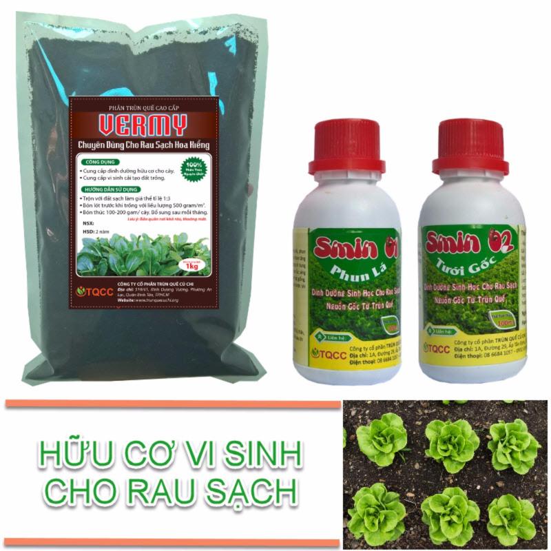 Bộ sản phẩm trồng rau sạch tại nhà (1 kg vermy + 1 smin phun lá + 1 smin tưới gốc)