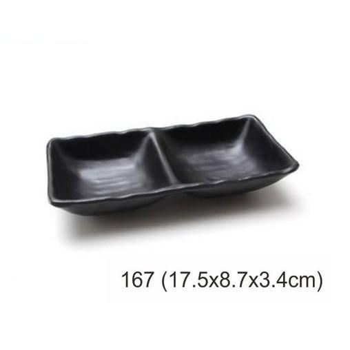 Chén nước chấm 2 ngăn lớn cao cấp màu đen tiện dụng 17.5*8.7*3.4 cm 167